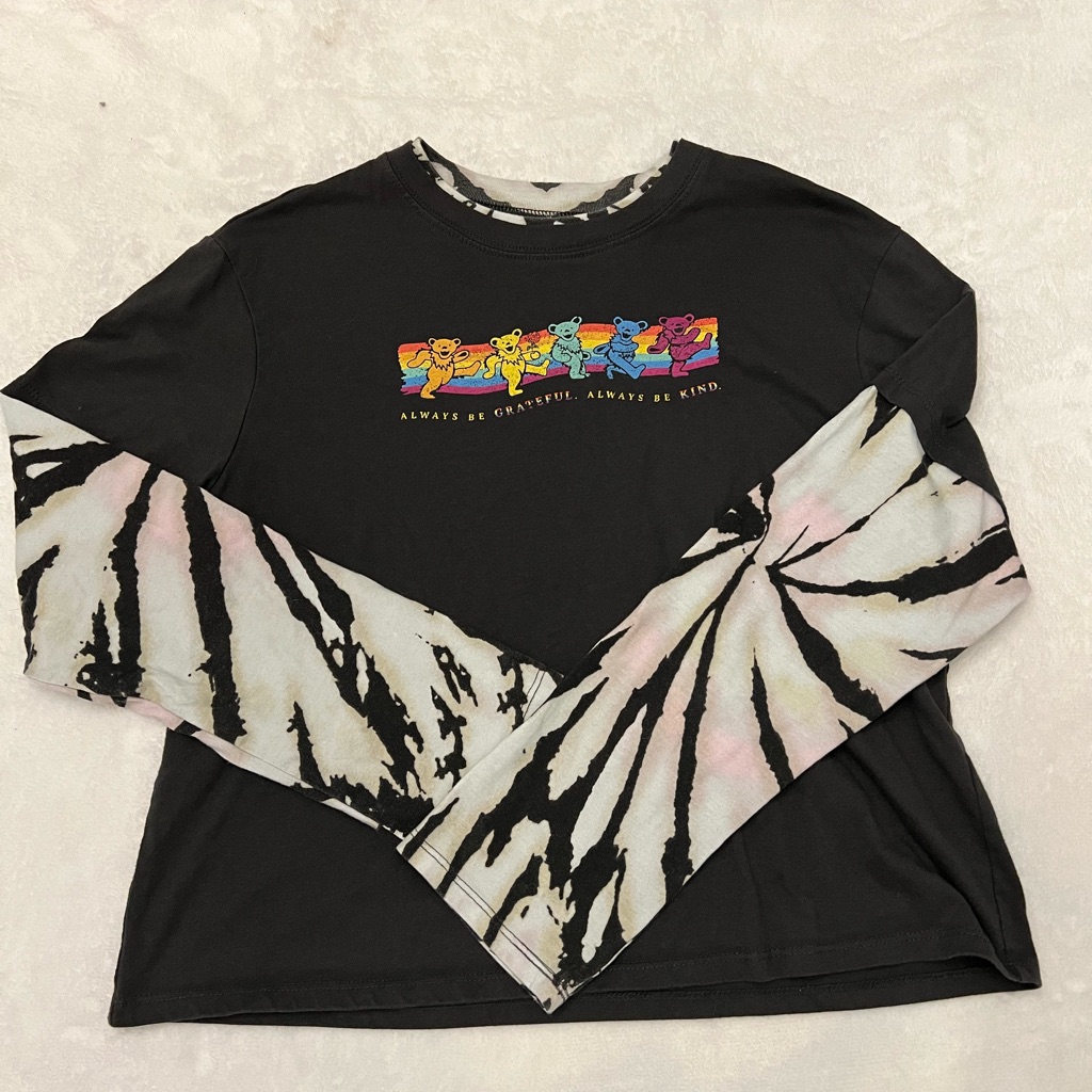 Grateful Dead Womens Crop Top Tie Dye Sleeves